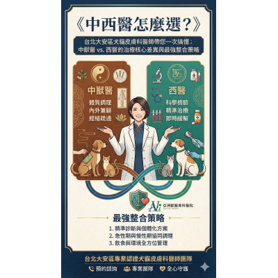 《中西醫怎麼選?》台北大安區犬貓皮膚科醫師帶你一次搞懂:中獸醫 vs. 西醫的治療核心差異與最強整合策略 《中西醫怎麼選?》台北大安區犬貓皮膚科醫師帶你一次搞懂:中獸醫 vs. 西醫的治療核心差異與最強整合策略